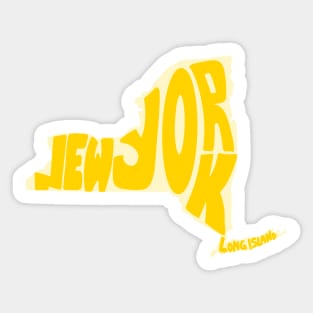 New York Map Outline Bubble Letters- yellow Sticker